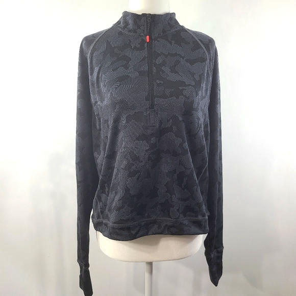 Spyder Tops - Spyder Active Camo Top Long Sleeve Boxy Crop Thumbholes Half Zip Mock Mockneck L